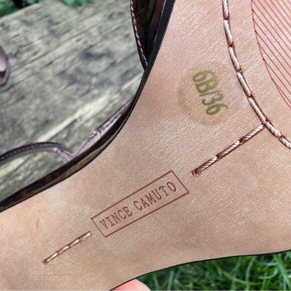 Vince Camuto Tezer T-Strap Sandal Block Heels Tortoise Brown Patent Women's 6 B - Picture 7 of 11